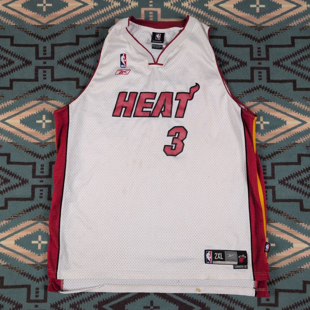 Dwayne Wade Miami Heat Reebok Jersey Mens XXL +2 White Sewn Stitched Authentic